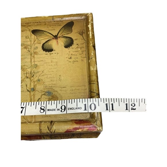 Decoupaged w/butterflies Wood Box with Drawer 10 1/2” x 7 1/4” x 6 1/2”Lined - Picture 3 of 12
